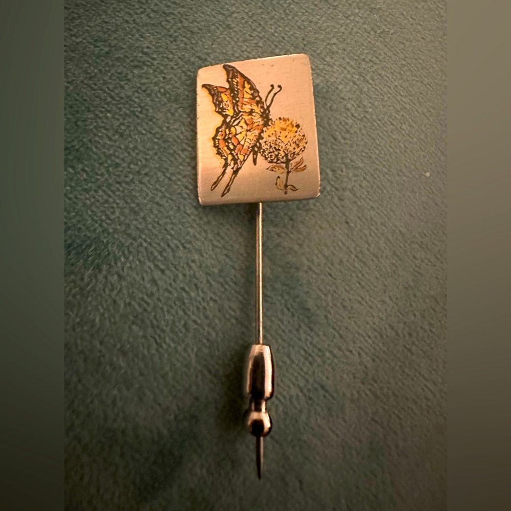 Reed And Barton Damascene Butterfly With Flower Silvertone Hat Tie Pin Jewelry